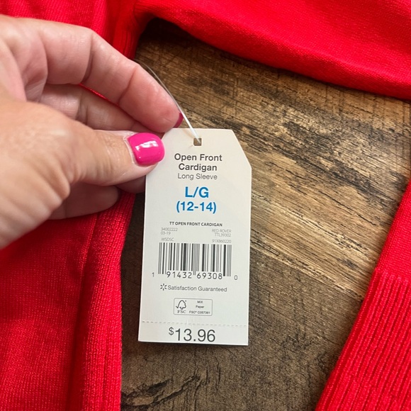 Time and Tru Bright Red Women's Cardigan - Picture 7 of 12